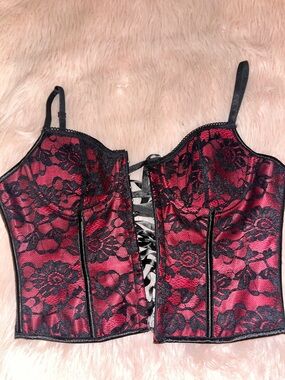 Red Lace-Overlay Corset Bustier Top - Women Intimates